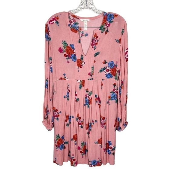 Matilda Jane Let’s Go Out Pink Floral Long Sleeve Flowy Dress Size Medium Rayon - Picture 1 of 8